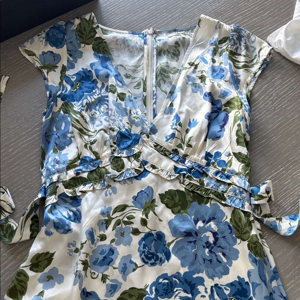 Reformation Blue and Green Silk Floral Dress
